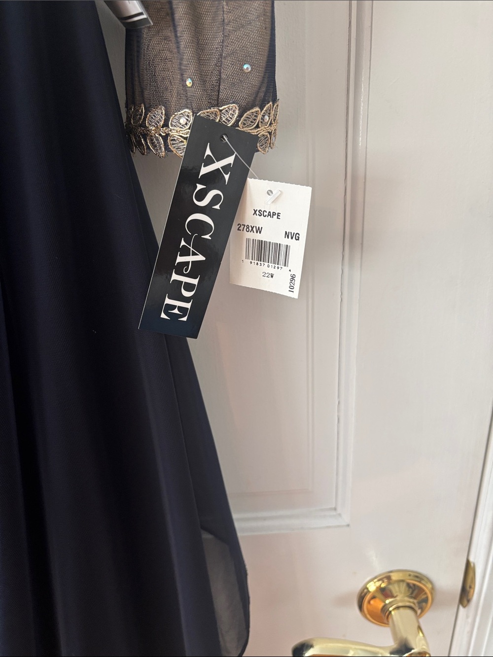 Xscape Black Gown with Gold Embellished Bodice - Picture 2 of 4